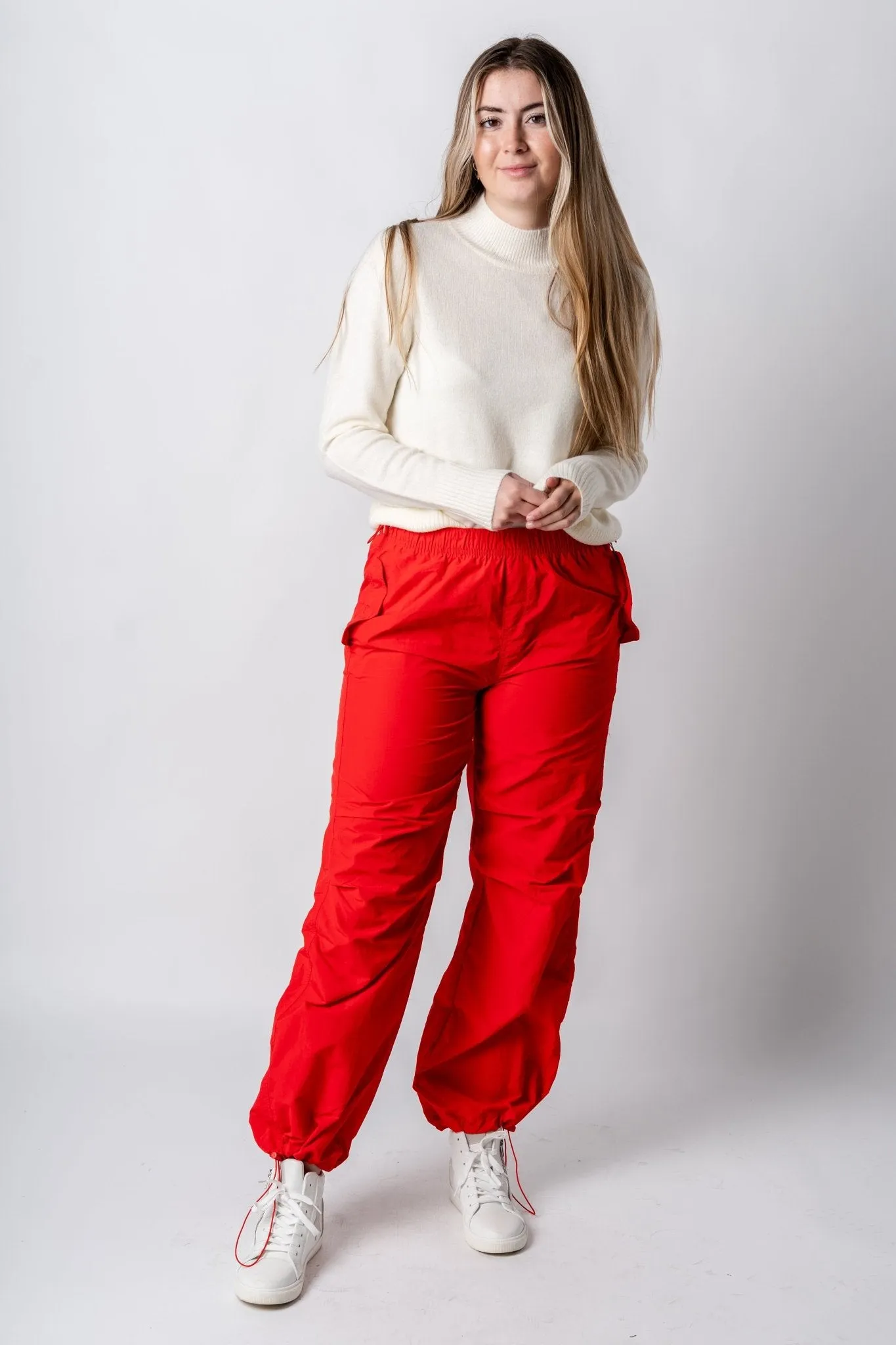 Ruched cargo pants tomato red