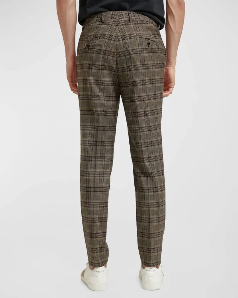 Scotch and Soda Mens Irving Tapered Plaid Chino Pants in Camel Night Check