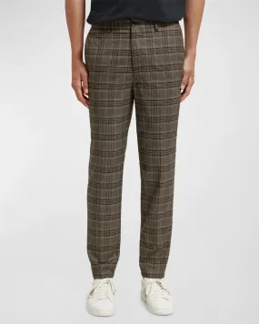 Scotch and Soda Mens Irving Tapered Plaid Chino Pants in Camel Night Check