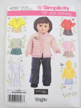 Simplicity 4297 18" doll clothes pattern sweatshirt, jacket, poncho, shirt, pants