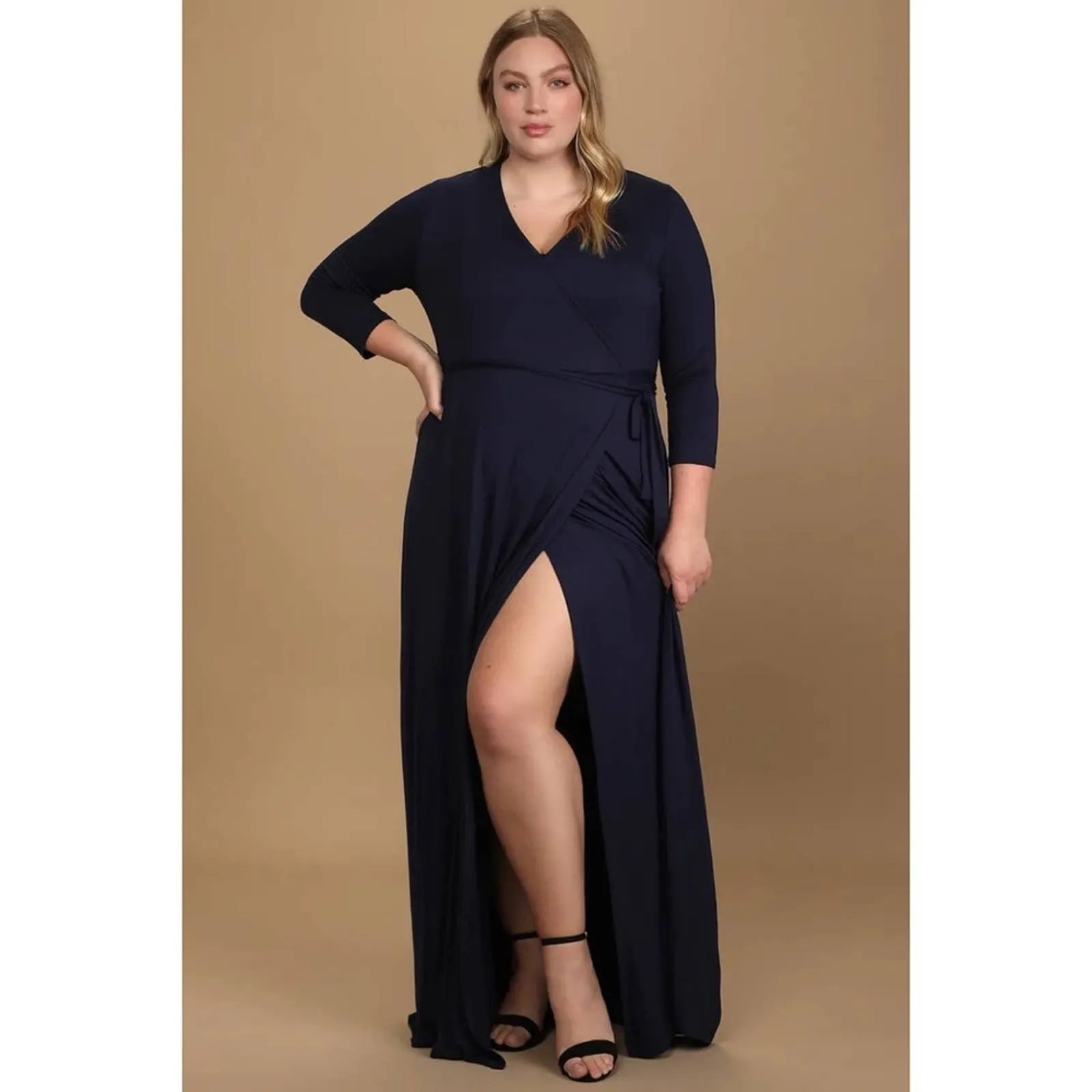 Size Large Lulus Garden District Navy Blue Wrap Maxi Dress