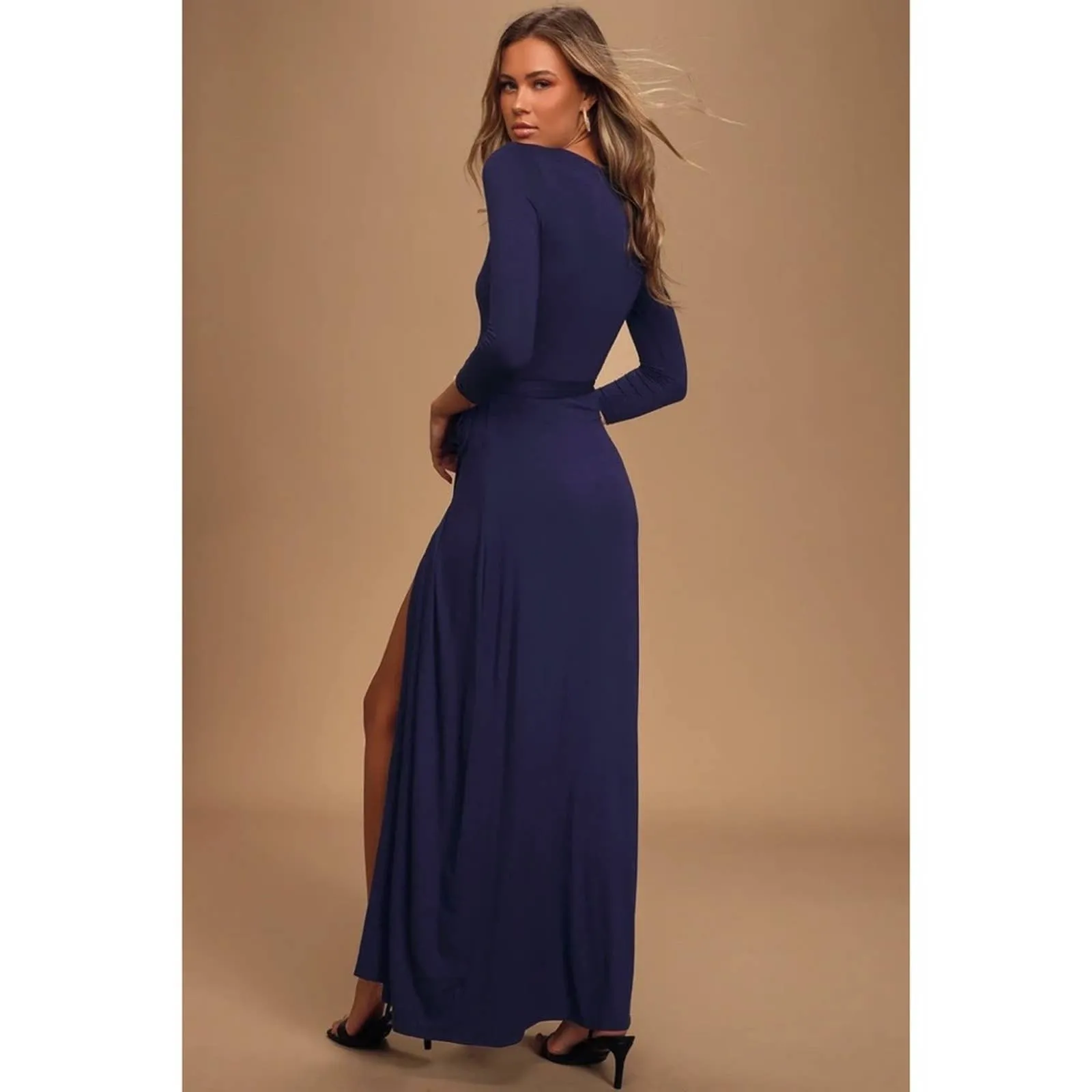 Size Large Lulus Garden District Navy Blue Wrap Maxi Dress