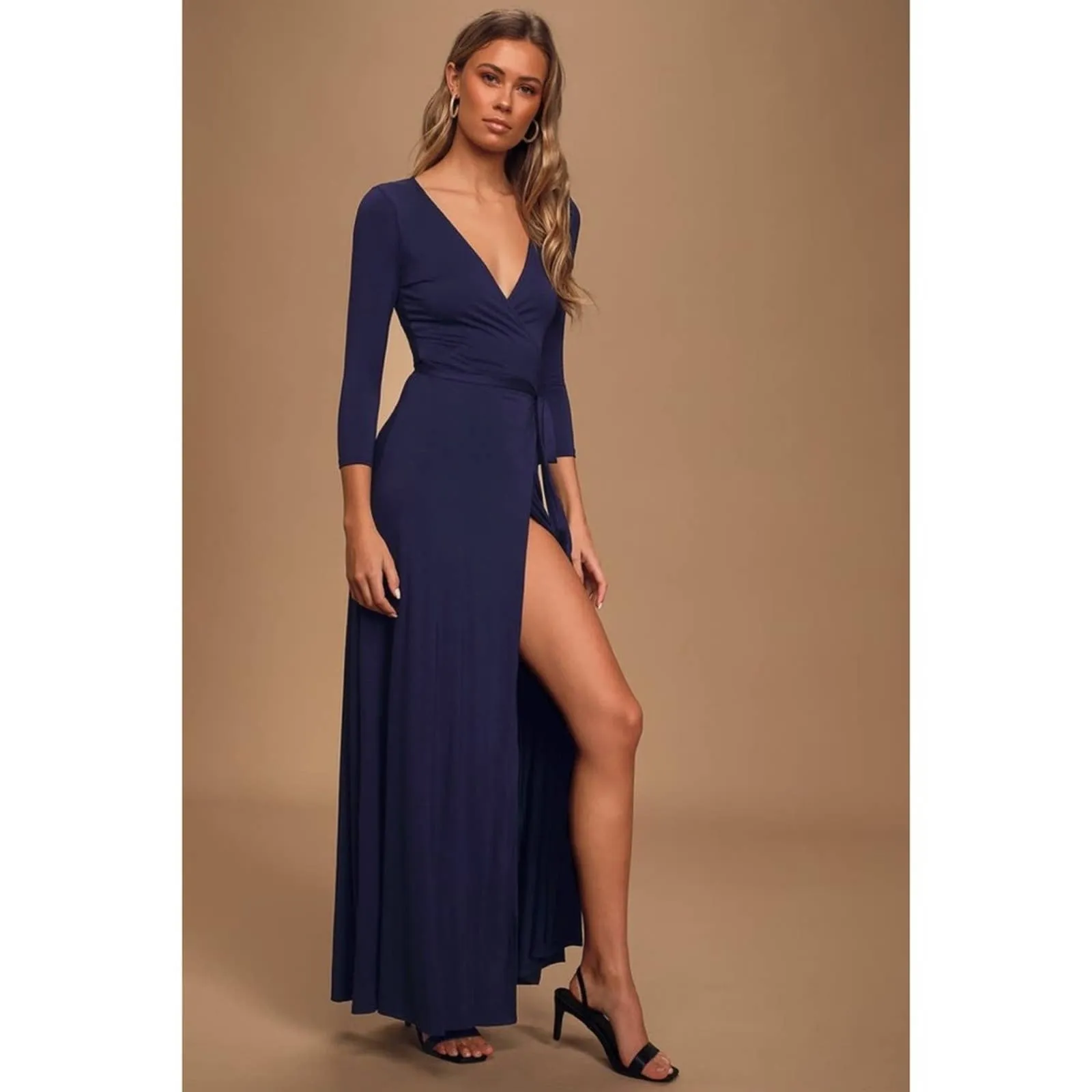 Size Large Lulus Garden District Navy Blue Wrap Maxi Dress