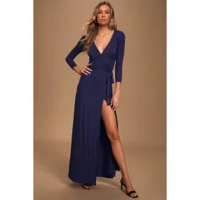 Size Large Lulus Garden District Navy Blue Wrap Maxi Dress