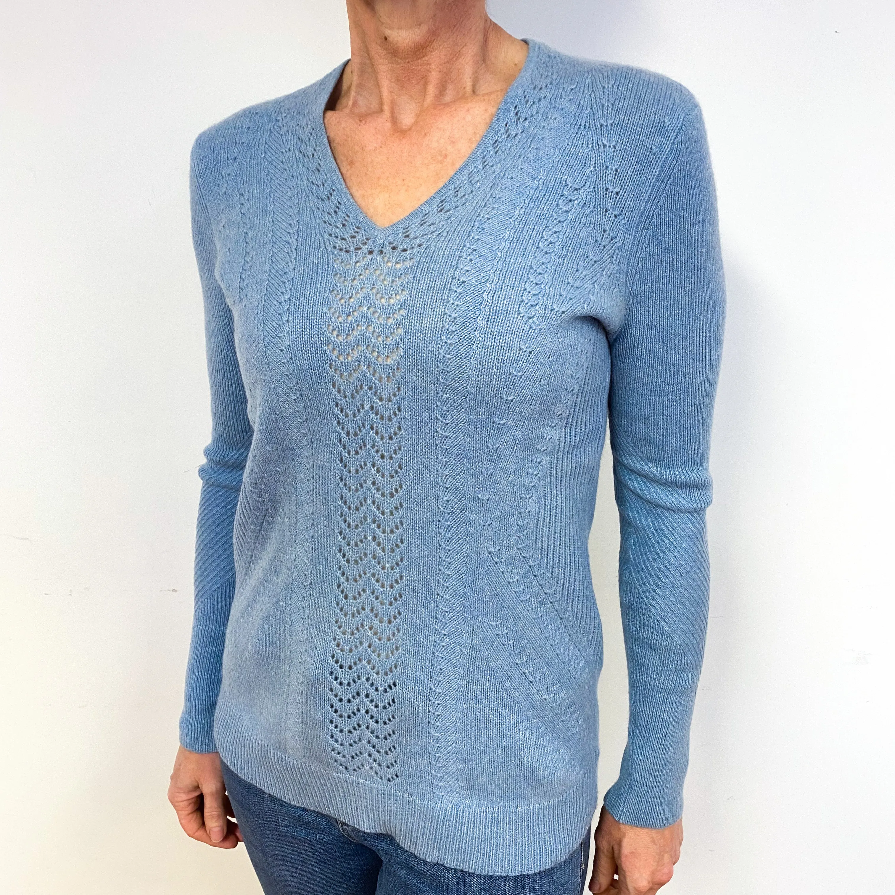 Sky Blue Cashmere V-Neck Jumper Medium