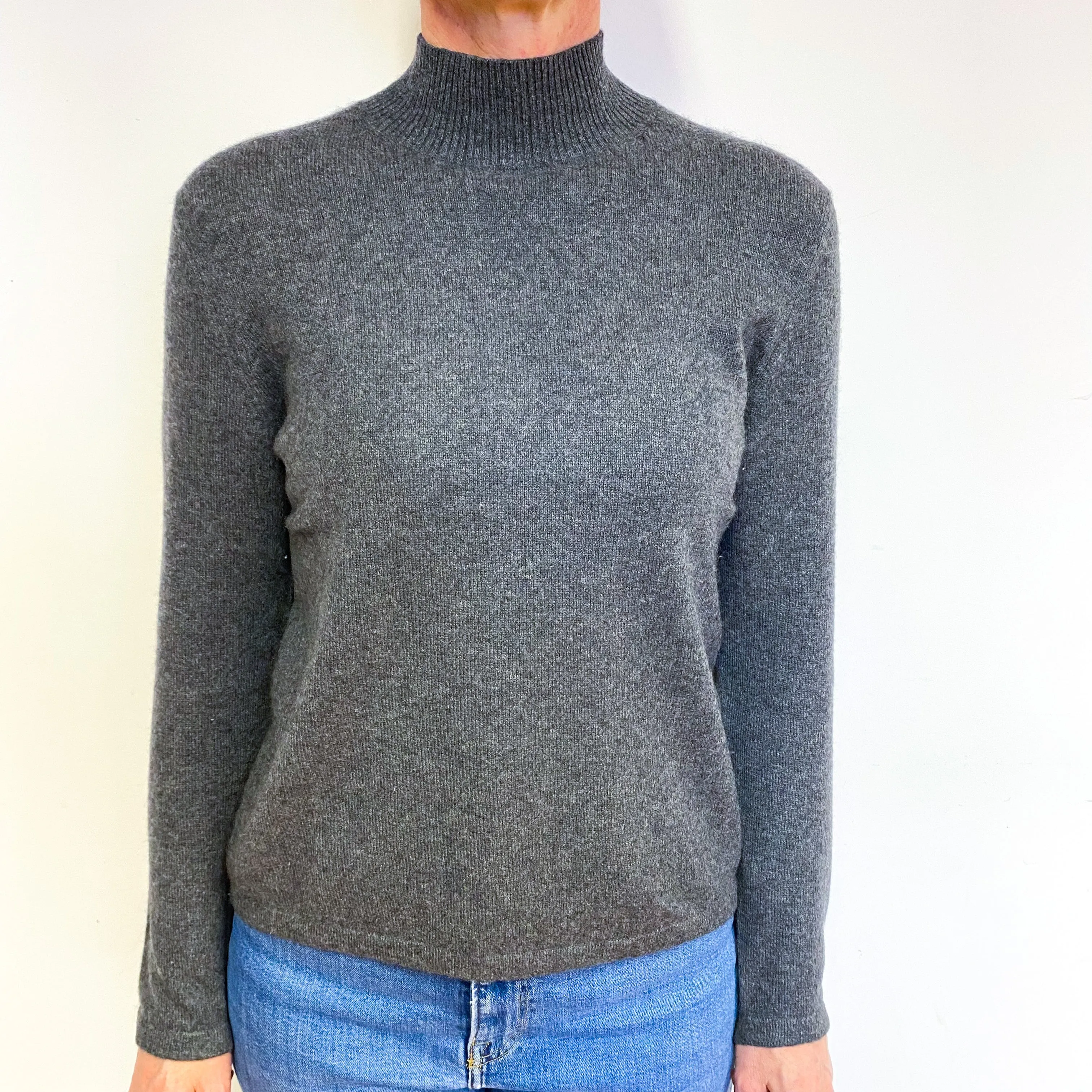 Slate Grey Cashmere Turtle Neck Jumper Medium