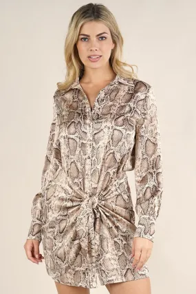 Snakeskin Knot Mini Shirt Dress