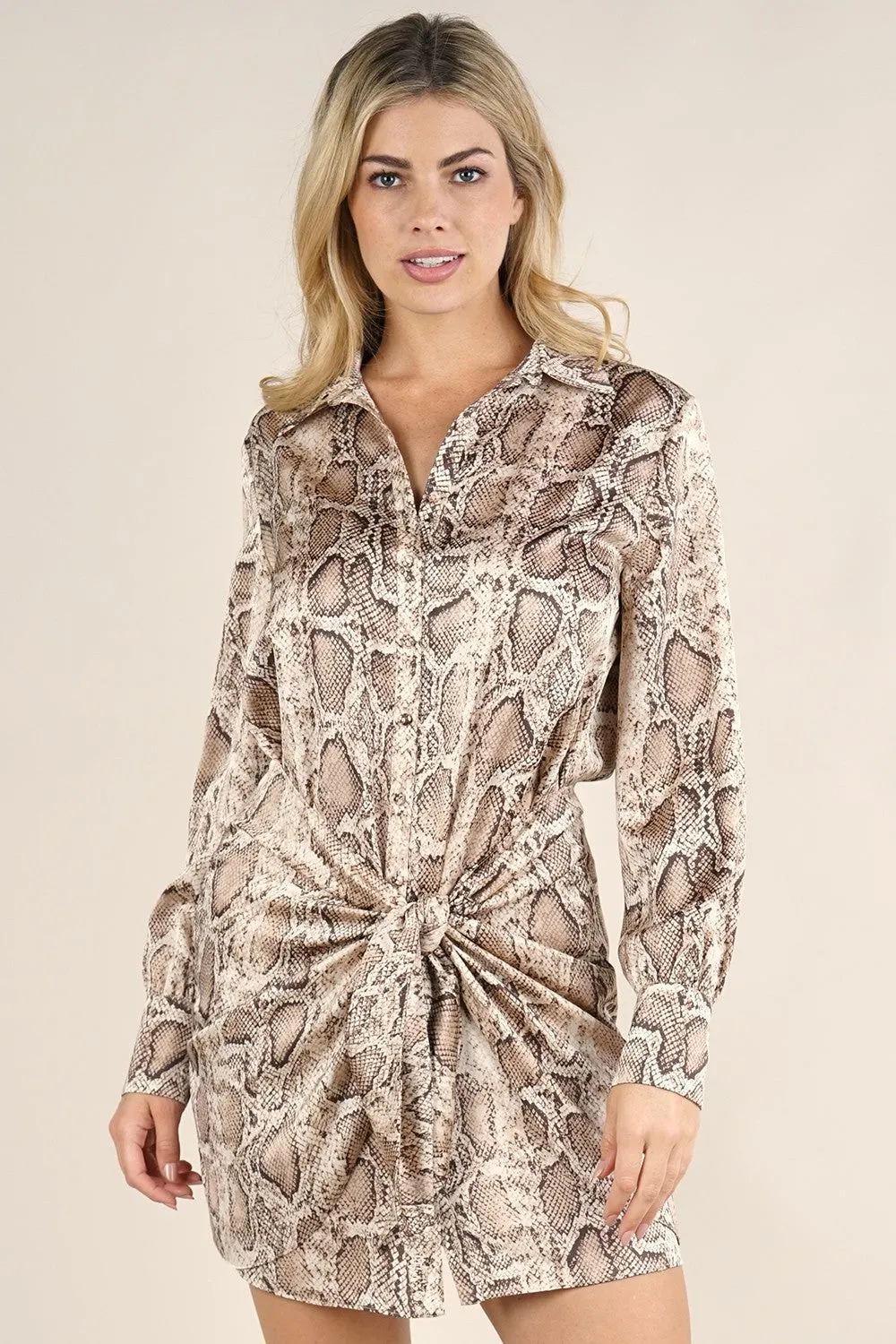 Snakeskin Knot Mini Shirt Dress