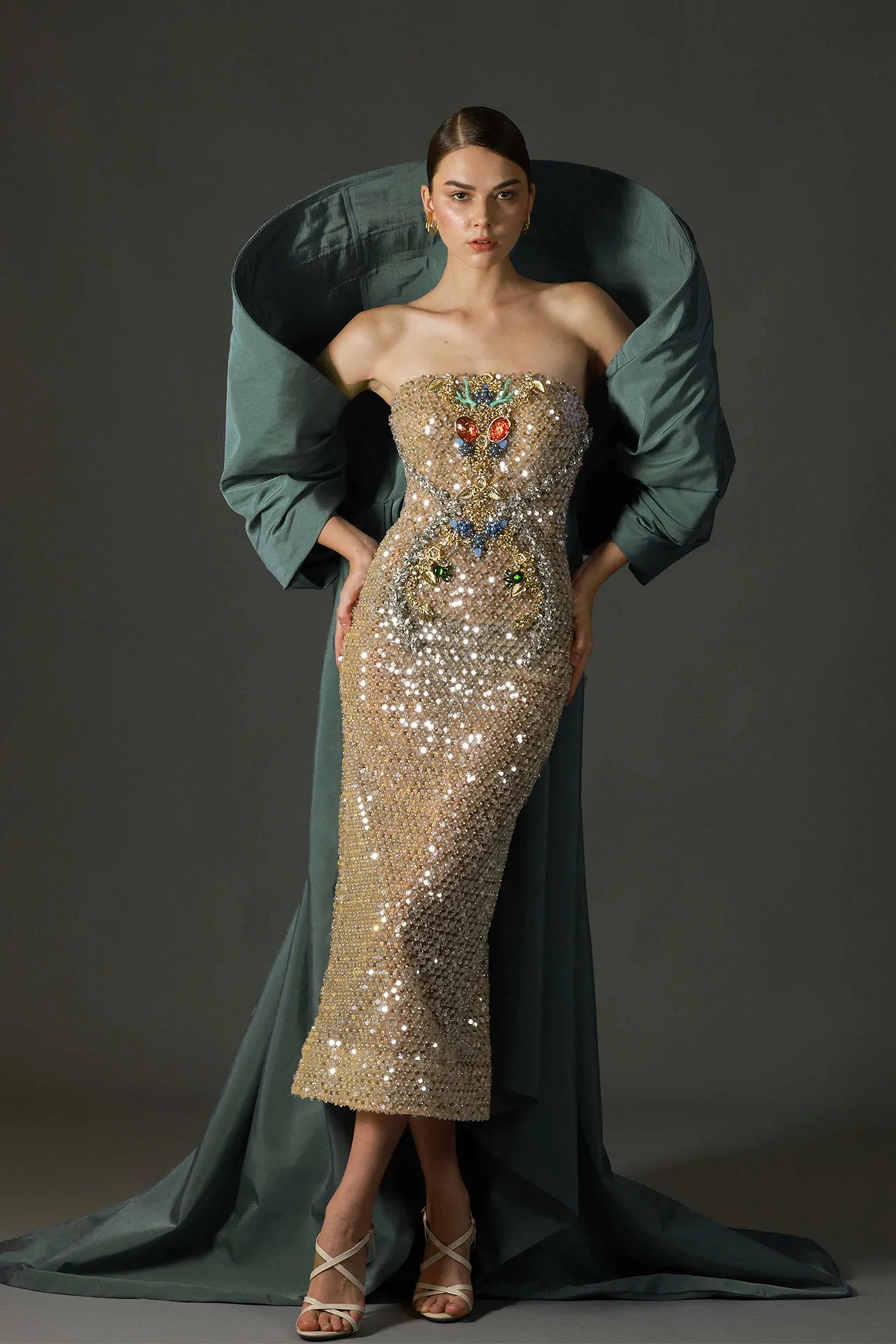 Strapless Sequined Midi Dress