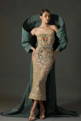 Strapless Sequined Midi Dress