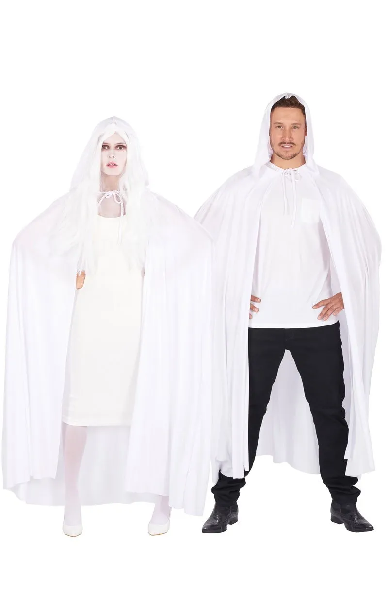 Unisex White Hooded Cape