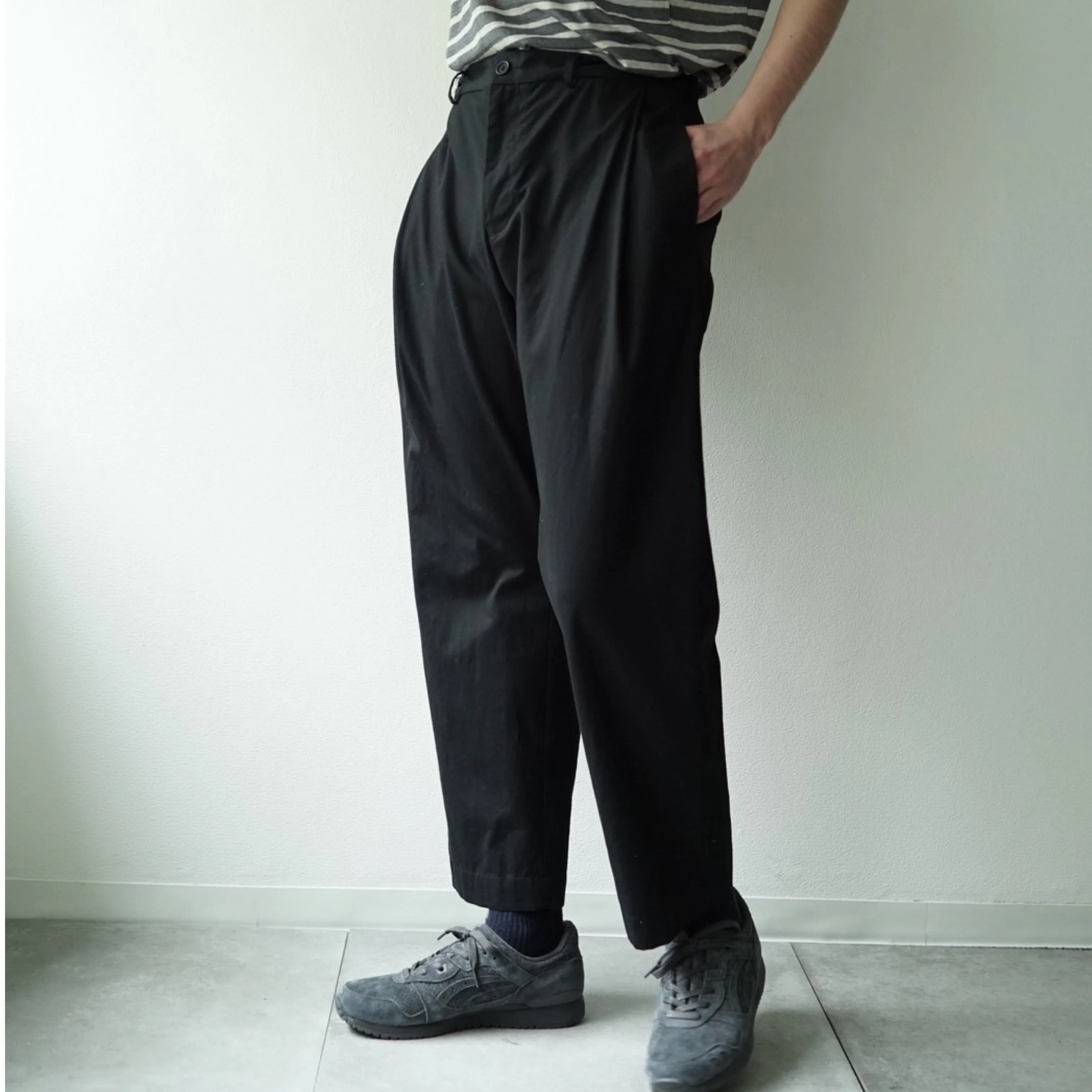 Ventile Cotton Weather Cloth Side Tuck Pants(BLACK)