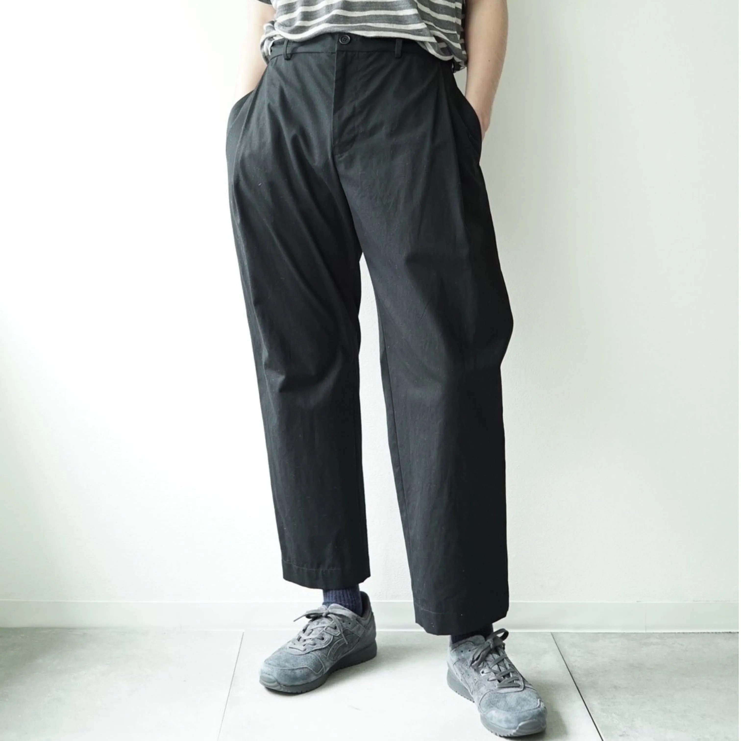 Ventile Cotton Weather Cloth Side Tuck Pants(BLACK)
