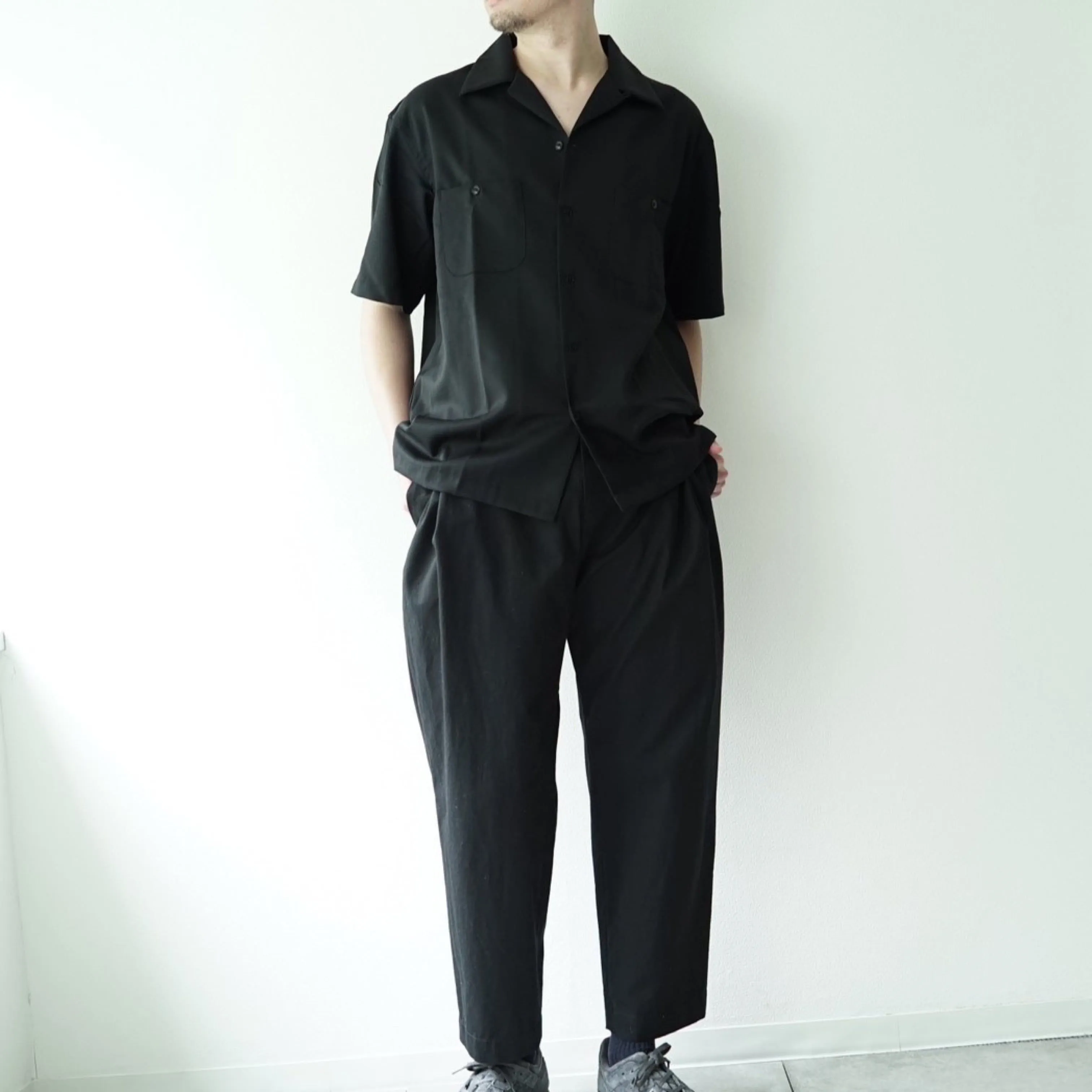 Ventile Cotton Weather Cloth Side Tuck Pants(BLACK)