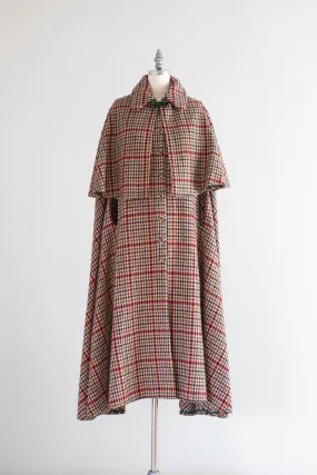 Vintage 1930's Wool Houndstooth Sherlock Cape With Additional Capelet / SM