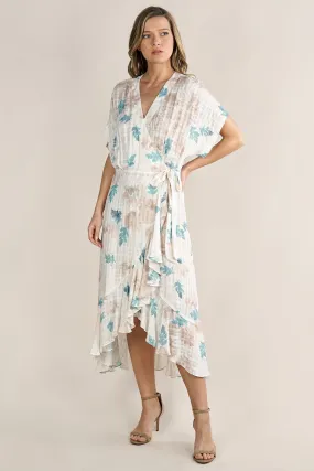 Watercolor Floral Midi Wrap Dress