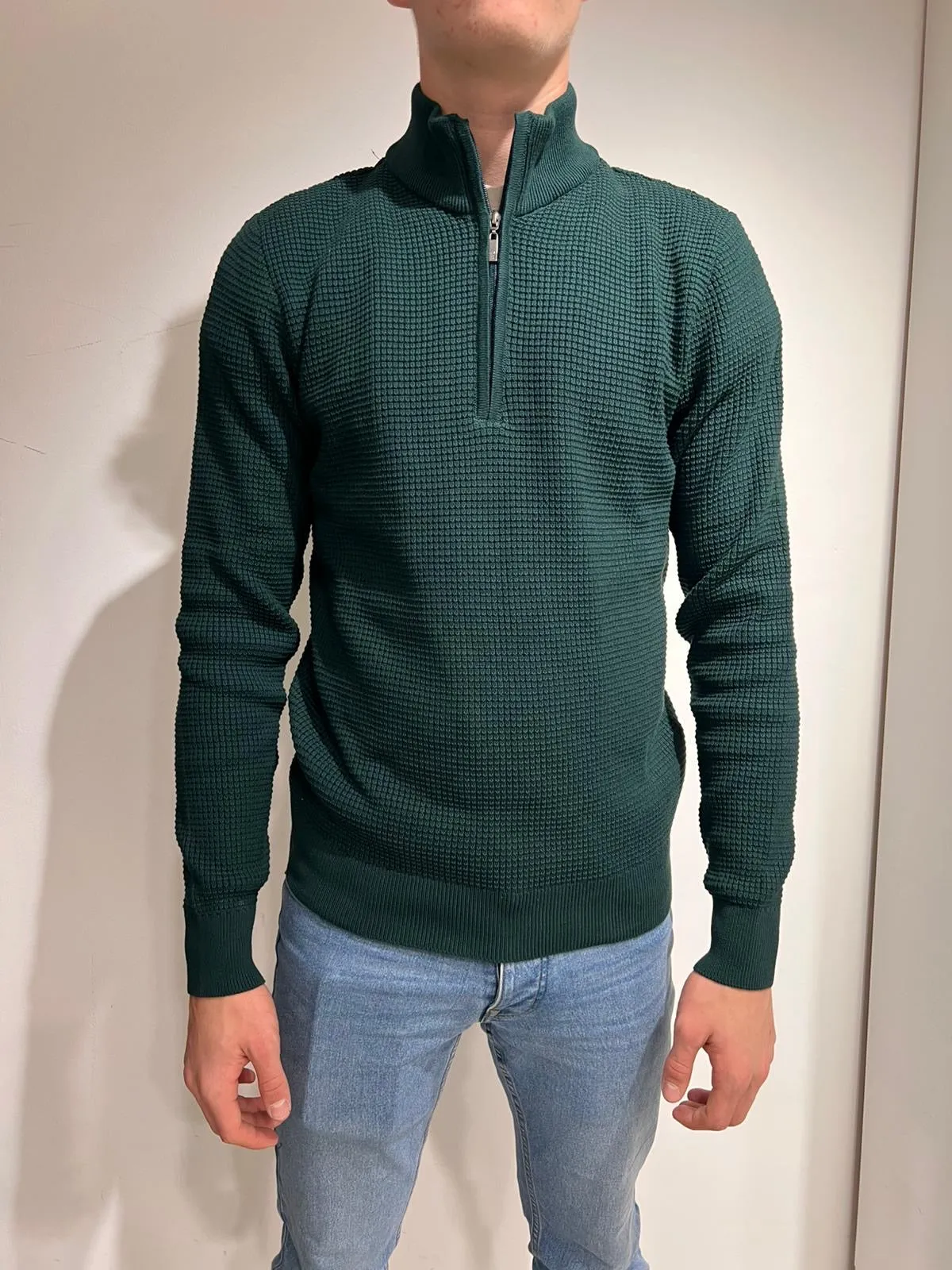 White Lable knitted 1/4 zip jumper Emerald Green