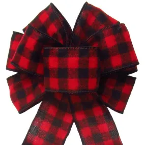 Wired Buffalo Plaid Red & Black Flannel Bow (2.5"ribbon~8"Wx16"L)
