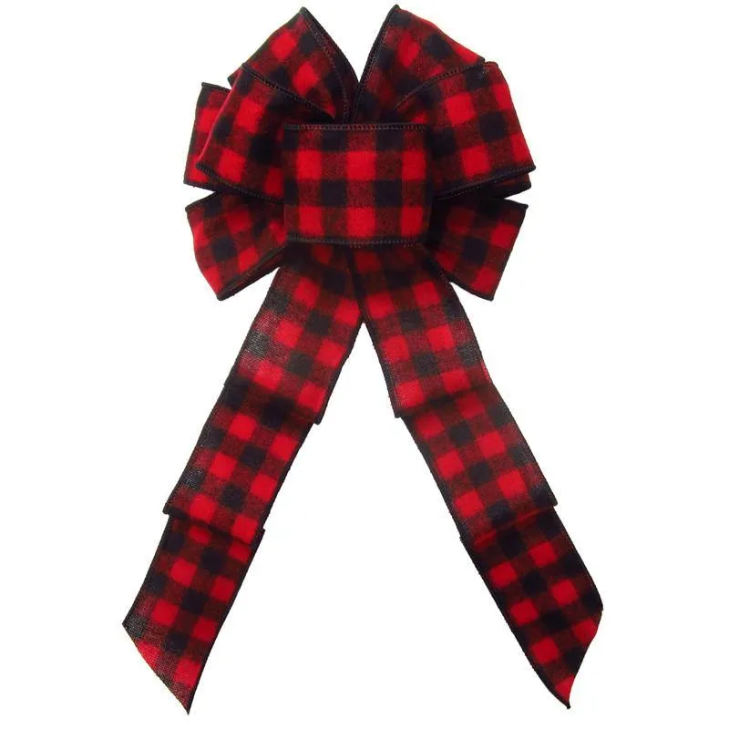Wired Buffalo Plaid Red & Black Flannel Bow (2.5"ribbon~8"Wx16"L)