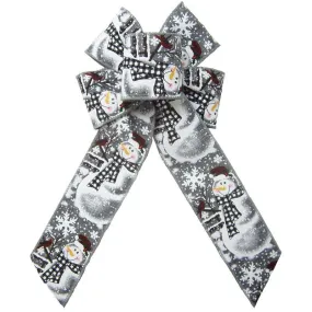 Wired Buffalo Plaid Snowman Gray Bow (2.5"ribbon~6"Wx10"L)