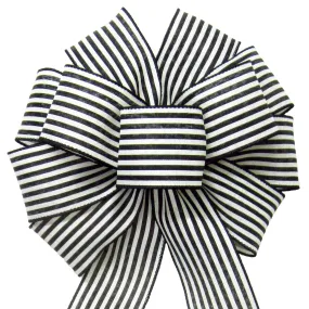 Wired Cabana Stripes Black & Ivory Bow (2.5"ribbon~10"Wx20"L)