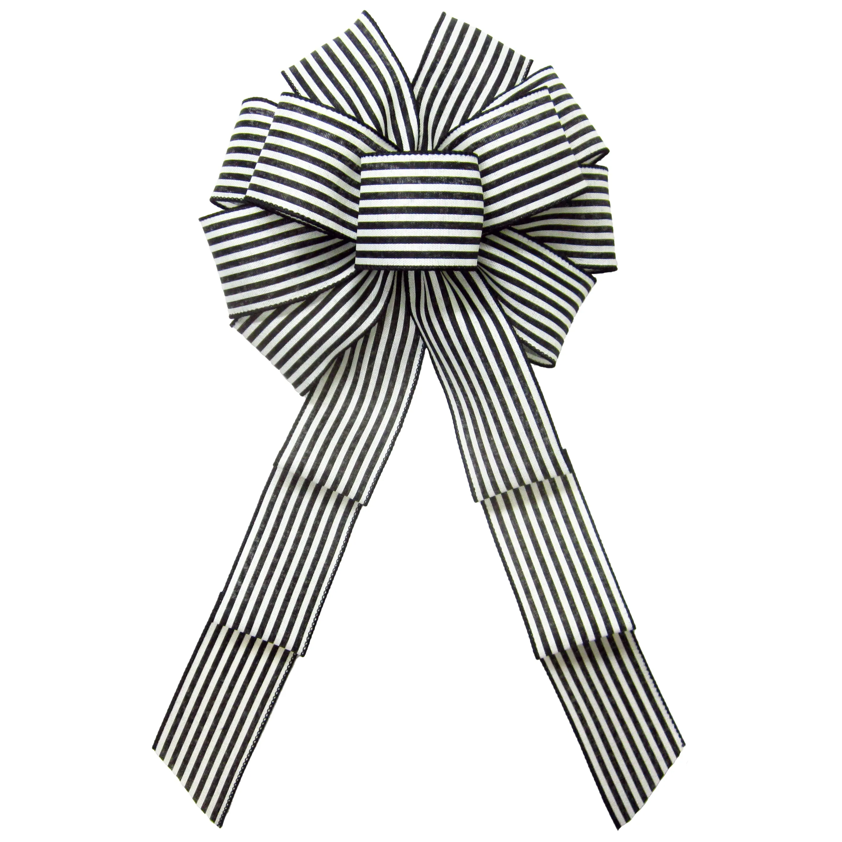 Wired Cabana Stripes Black & Ivory Bow (2.5"ribbon~10"Wx20"L)