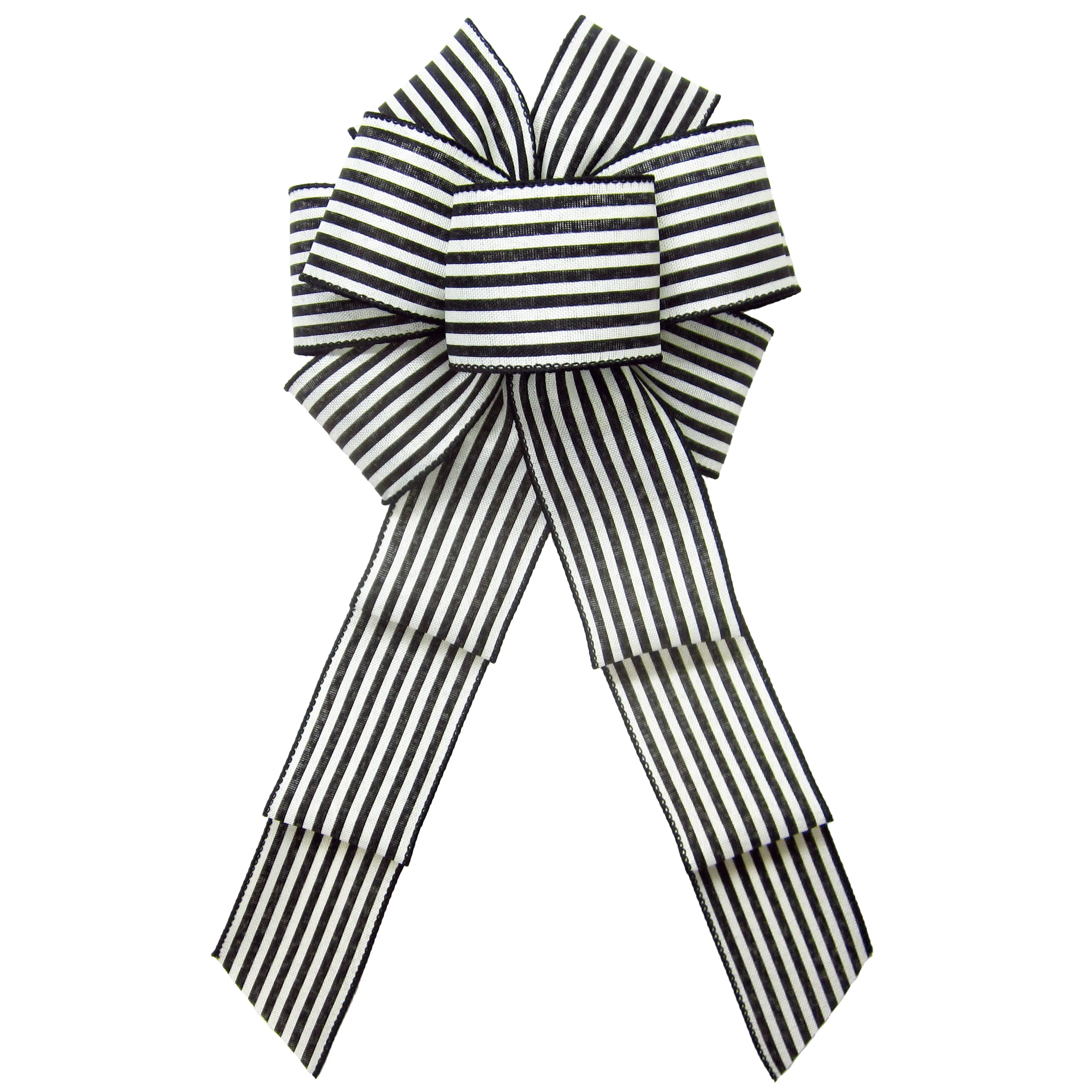 Wired Cabana Stripes Black & Ivory Bow (2.5"ribbon~8"Wx16"L)