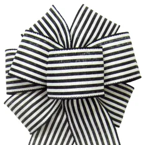 Wired Cabana Stripes Black & Ivory Bow (2.5"ribbon~8"Wx16"L)