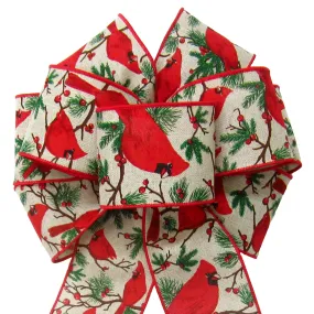 Wired Cardinals & Berries Natural Bow (2.5"ribbon~8"Wx16"L)