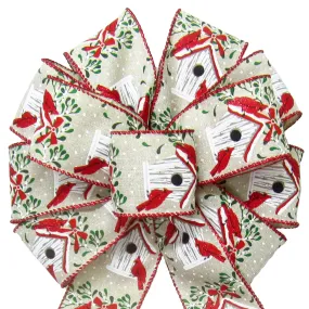 Wired Cardinals Birdhouse Natural Bow (2.5"ribbon~10"Wx20"L)