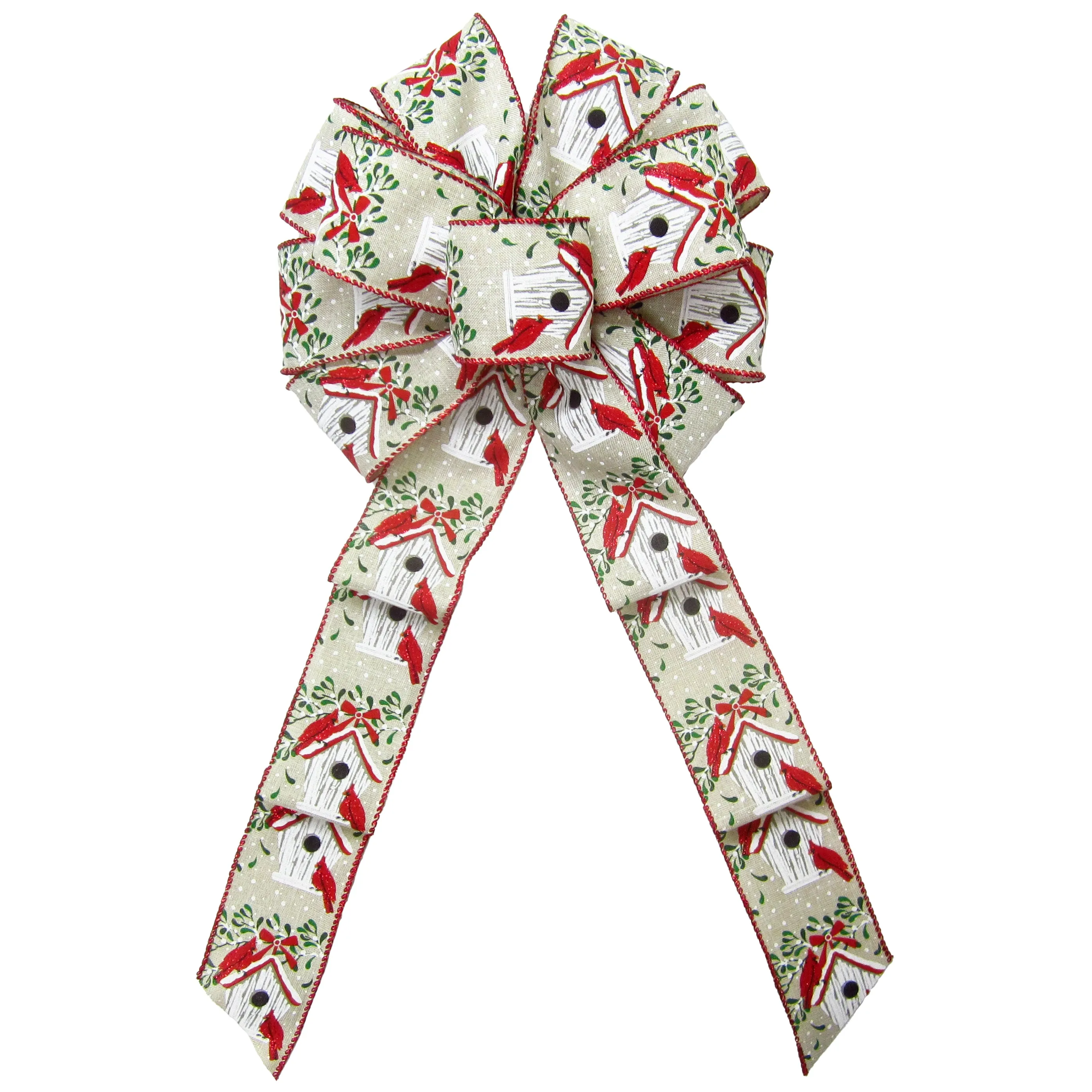 Wired Cardinals Birdhouse Natural Bow (2.5"ribbon~10"Wx20"L)