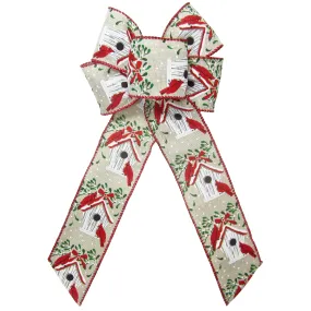 Wired Cardinals Birdhouse Natural Bow (2.5"ribbon~6"Wx10"L)