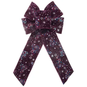 Wired Enchanted Stars & Christmas Trees Purple Velvet Bow (2.5"ribbon~6"Wx10"L)