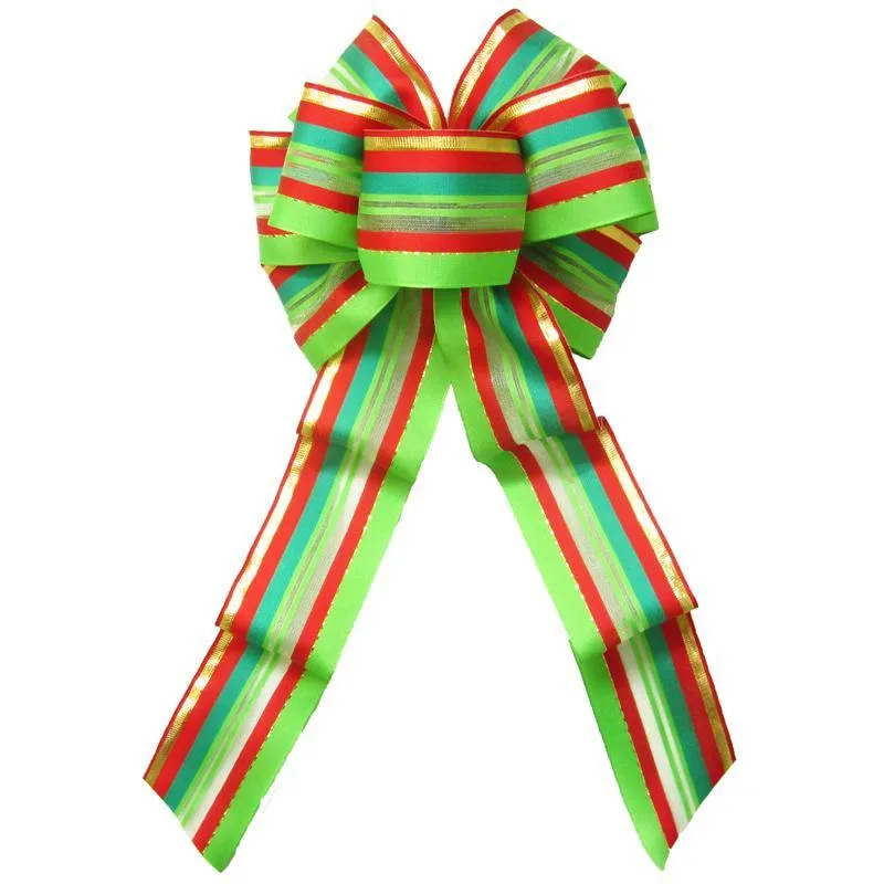 Wired Festive Deco Green Holiday Bow (2.5"ribbon~8"Wx16"L)