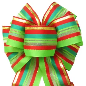 Wired Festive Deco Green Holiday Bow (2.5"ribbon~8"Wx16"L)