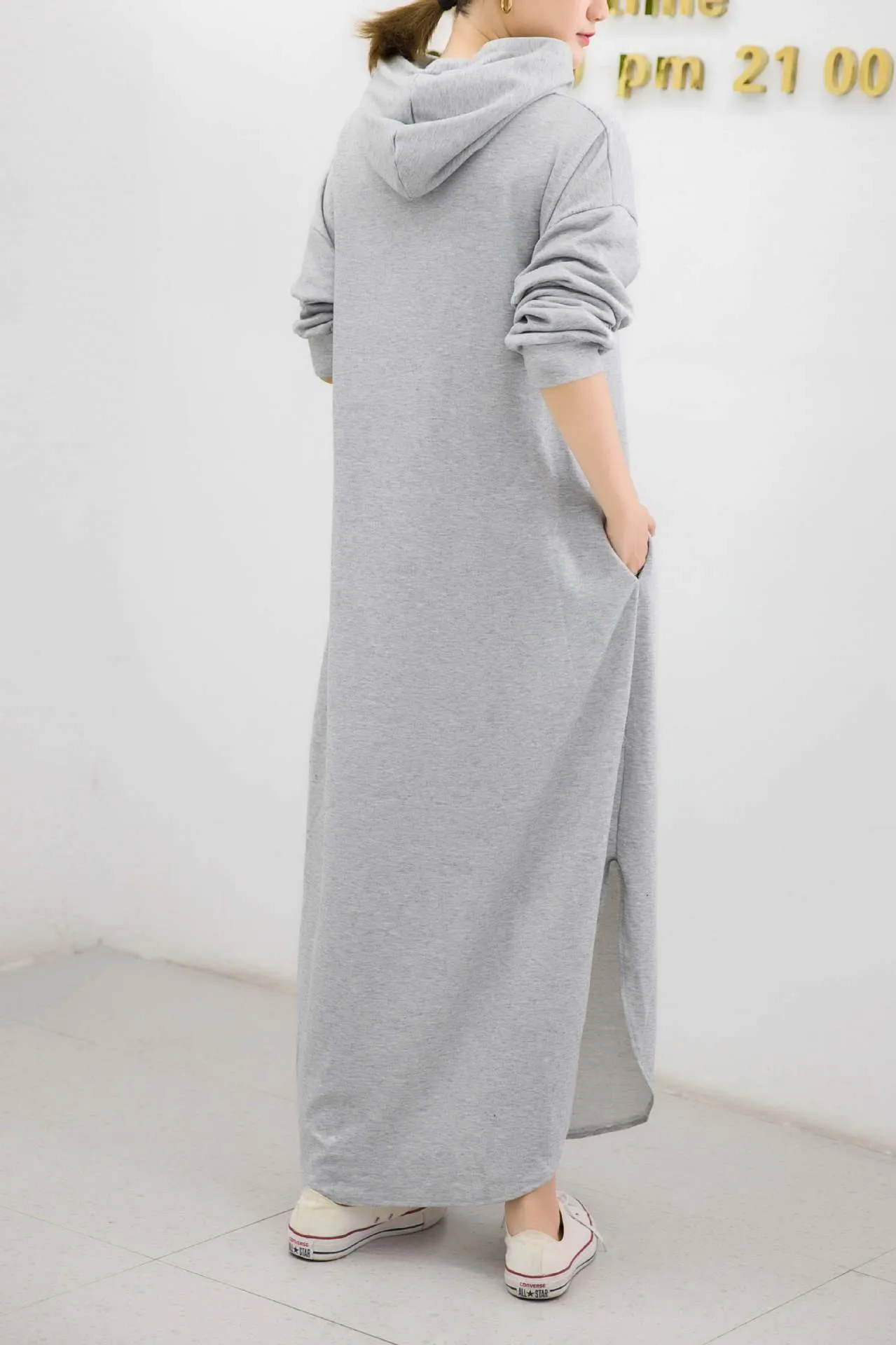 Women Casual Zipper Fall Long Hoody Dresses