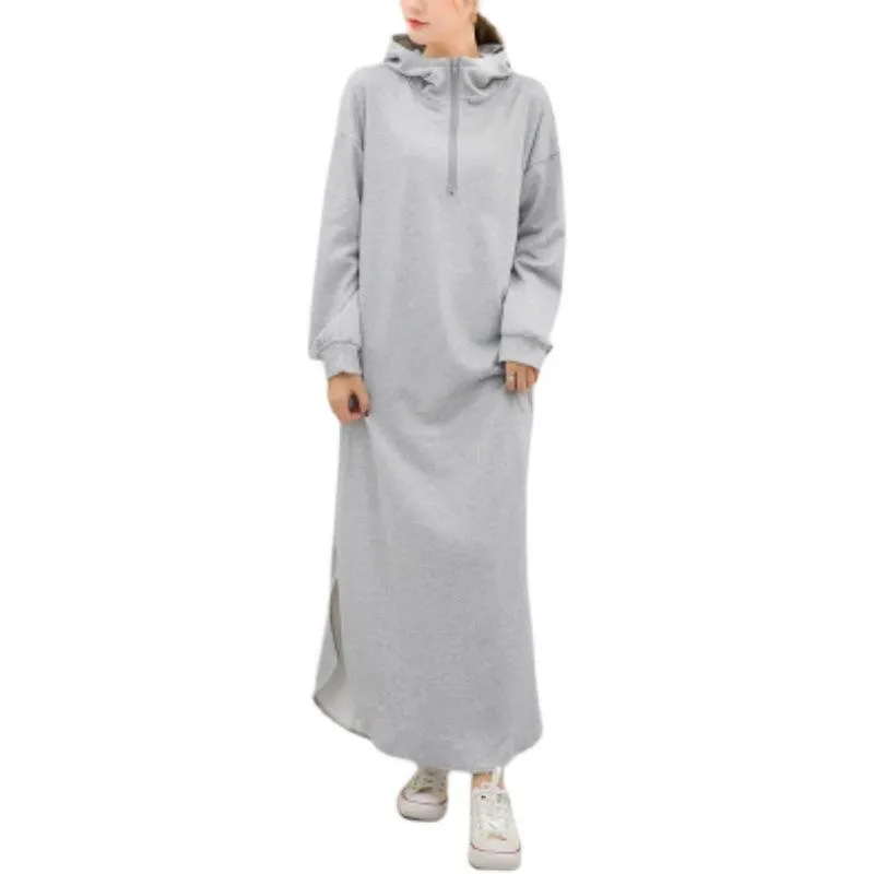 Women Casual Zipper Fall Long Hoody Dresses