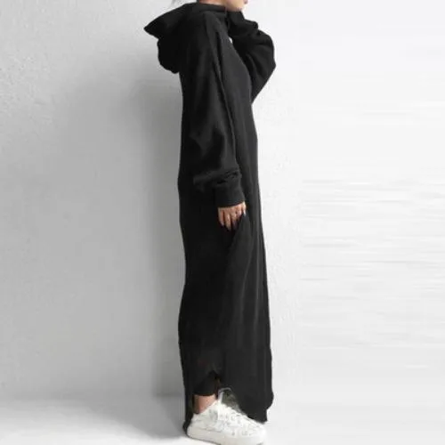 Women Casual Zipper Fall Long Hoody Dresses