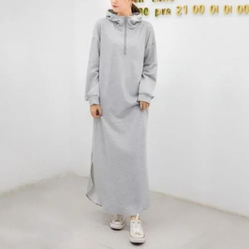 Women Casual Zipper Fall Long Hoody Dresses