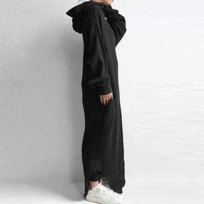 Women Casual Zipper Fall Long Hoody Dresses
