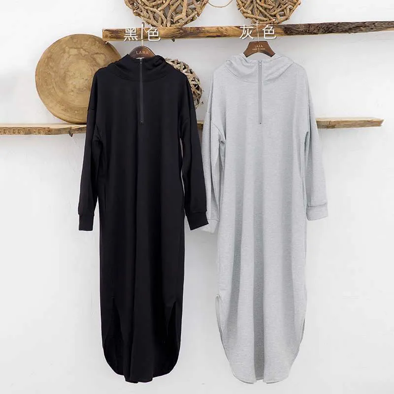 Women Casual Zipper Fall Long Hoody Dresses