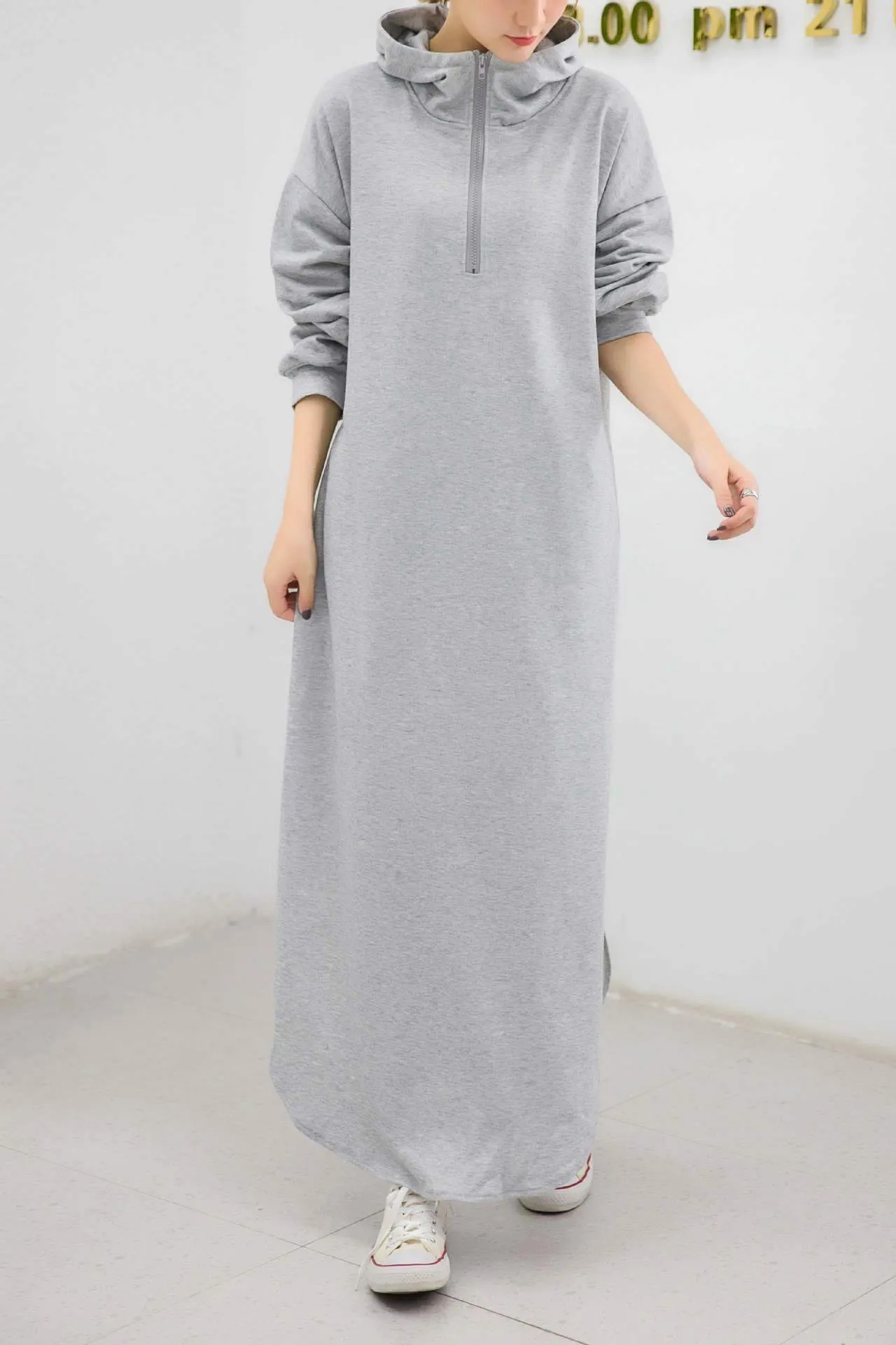 Women Casual Zipper Fall Long Hoody Dresses