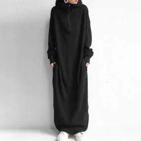Women Casual Zipper Fall Long Hoody Dresses