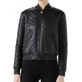 Women's Classic and Stylish Quilted Leather Bomber Jacket