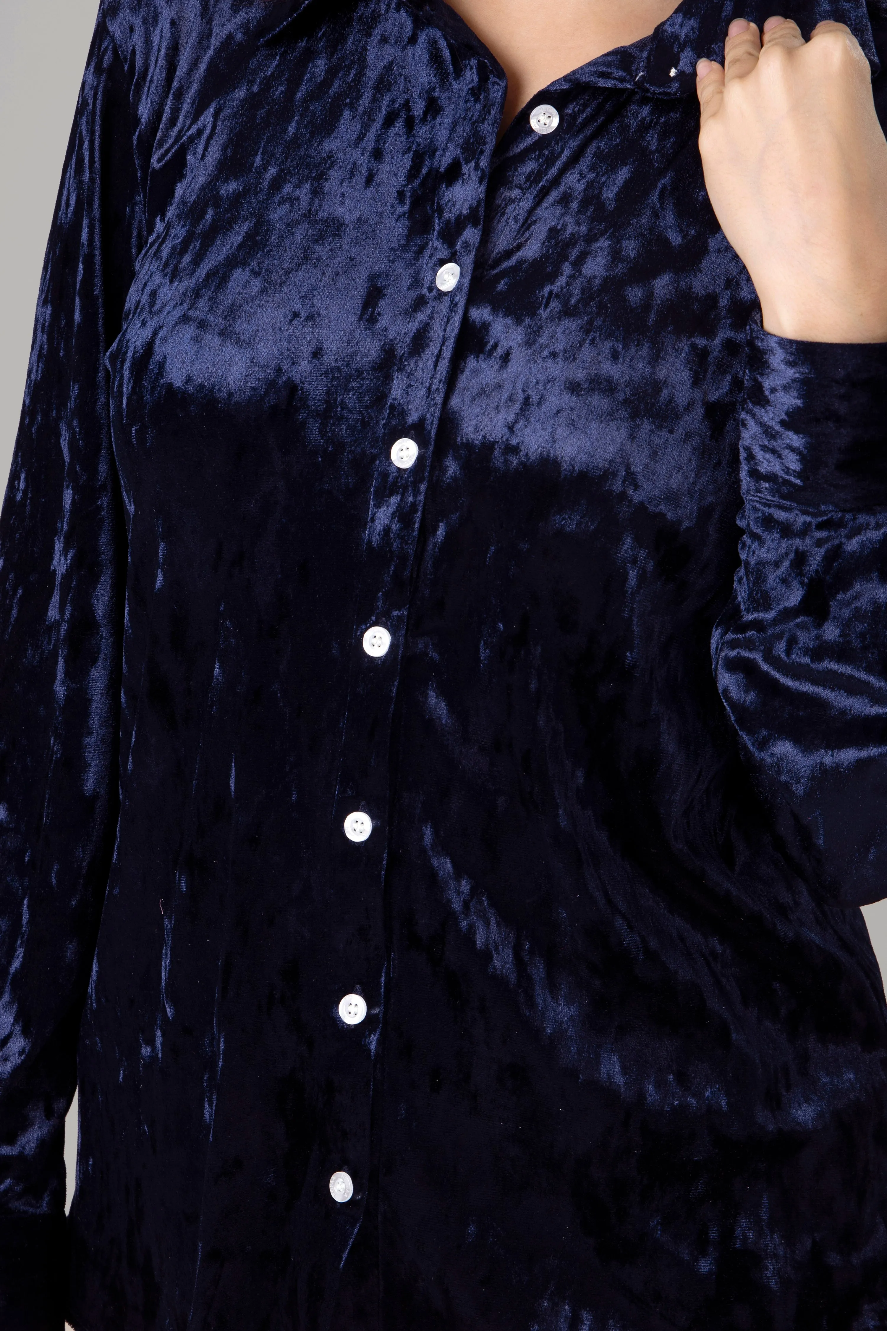Womens Supersoft Navy Velvet Smart Shirt