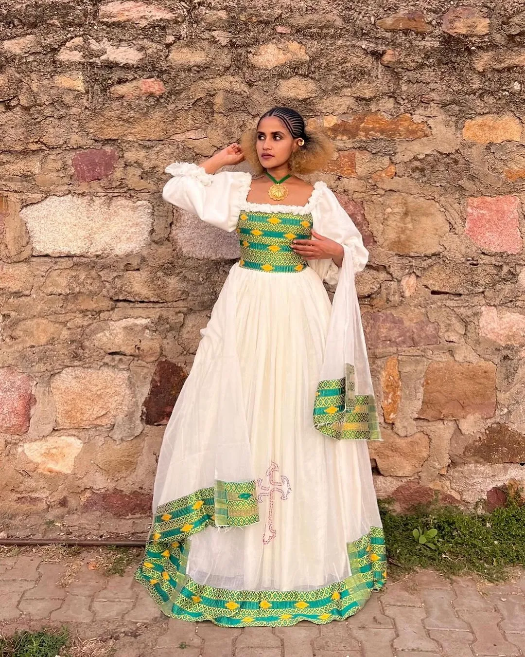 Wonderful Light Green Ethiopian Traditional Dress: Beautifully Crafted Eritrean Clothing for Cultural and Religious Celebrations Habesha Kemis