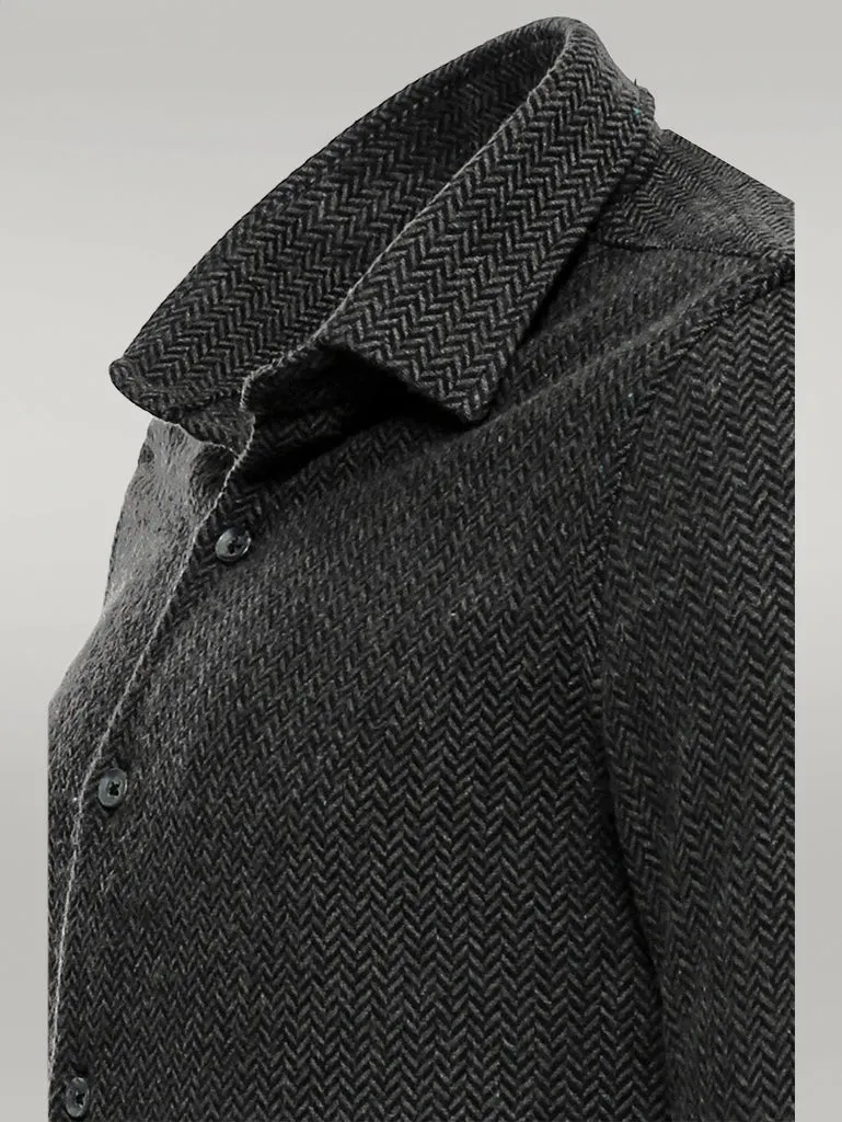 WSS Herringbone Pattern Thick Dark Green Men Lumberjack Shirt  - Singen