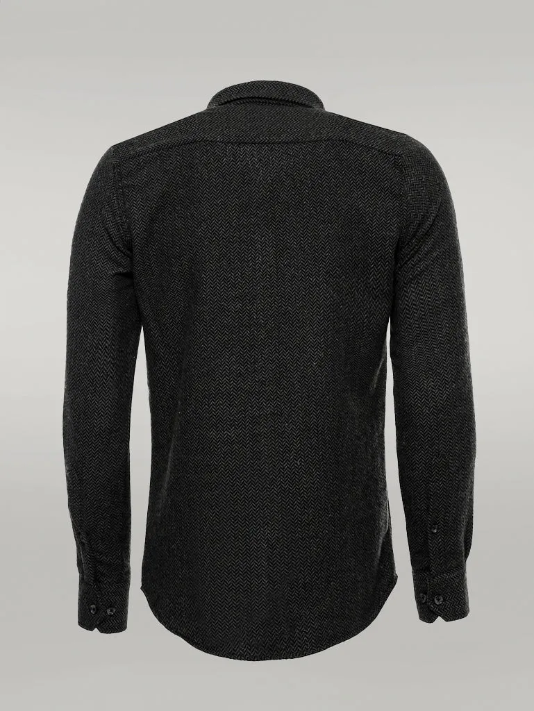 WSS Herringbone Pattern Thick Dark Green Men Lumberjack Shirt  - Singen